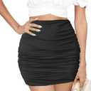 Women's Sexy Mini Skirts Ruched Bodycon Double Layer Club Skirt Trendy Short Skirts Adjustable Length (XX-Large, Black)