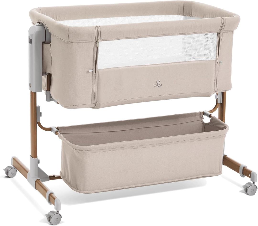 3 in 1 Baby Bassinet, Rocking Bassinet, Bedside Bassinet, 6-Height Adjustable, Bassinet Bedside Sleeper, Bedside Bassinet for Baby with Comfy Mattress, Breathable Mesh, Large Storage Basket