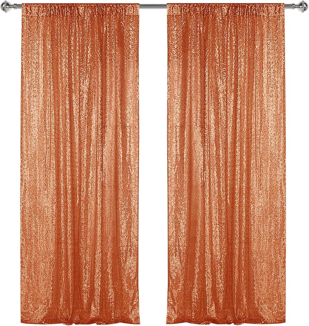 Sugargirl Orange Sequin Backdrop Curtain 2 Panels 2FTx8FT Glitter Orange Background Drapes Sparkle Photography Backdrop for Party Wedding Birthday Wall Decoration