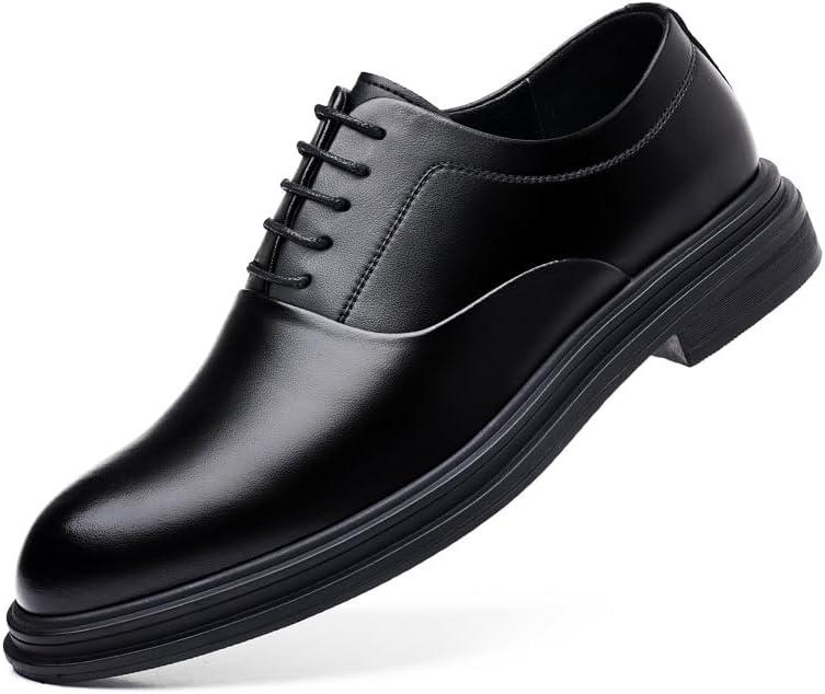 Battle Men Men’s 3-Inch Elevator Leather Oxford Shoes, Black Leather Height Increase Dress Formal That Make You Taller 3 Inches, Black (8.5)