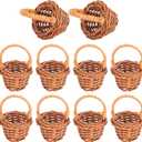 10Pcs Mini Woven Baskets with Handles Miniature Rattan Basket Tiny Wicker Flower Basket for Wedding Party Favors Candy Dollhouse Decor 6cm Coffee