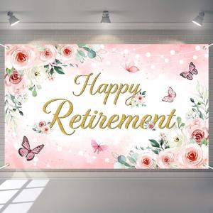 Blush Pink Floral Retirement Banner Watercolor Floral Gold Dots Photography Backdrop Elegant Women Happy Retirement Party Decorations Photo Booth Props (6x3.6ft)