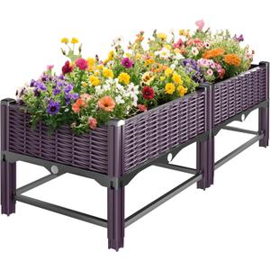 Raised Garden Bed with Reinforcement Rods Elevated Planter Boxes for Outdoor Plants with Drainage Holes for Flowers Vegetables Herbs Patio Backyard Deck Balcony,Purple