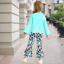 Toddler Girl Clothes Long Flare Sleeve Tops Bell Bottom Pants Baby Girls Clothing Sets Cartoon Graphic Outfit (3-4 Y, Blue)