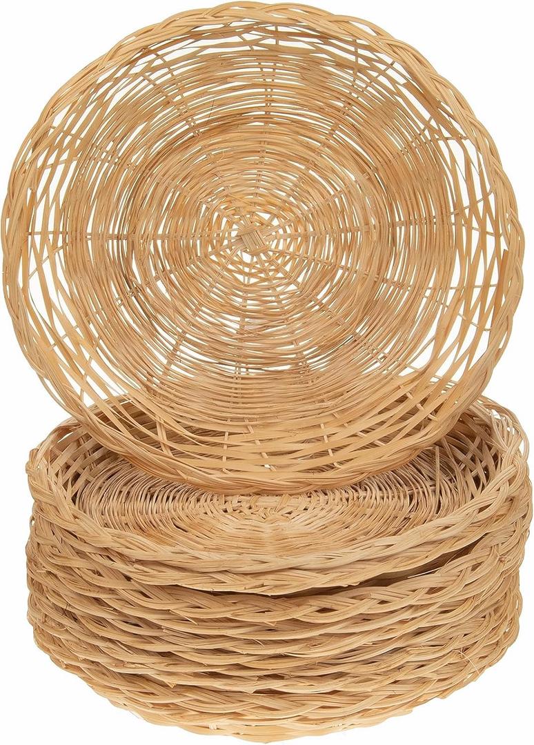 Plutreas Bamboo Paper Plate Holders 10 inch Wicker Paper Plater Holders Reusable (10 Pcs)
