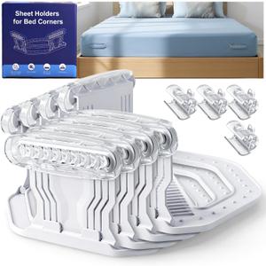 Upgrade Bed Sheet Holders for Corners, 4Pcs Heavy Duty Bed Sheet Locks and 4Pcs Sheet Clips Keep Sheets in Place Firmly, No More Fitted Sheet Coming Off, Bed Sheet Fasteners Fit All Mattress