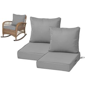 22x22 Inch Patio Chair Cushions Set of 2, Outdoor Furniture Cushions - Removable Cover, Water-Repellent, Fade-Resistant, Non-Slip Bottom & Straps, Replacement for Lawn, Porch & Deck Chair - Light Gray