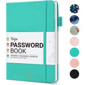 Taja Password Keeper Book with Alphabetical Tabs，Small Password Books for Seniors, Password Notebook for Internet Website Address Log in Detail, Password Logbook to Help You Stay Organized - Aquamarine 