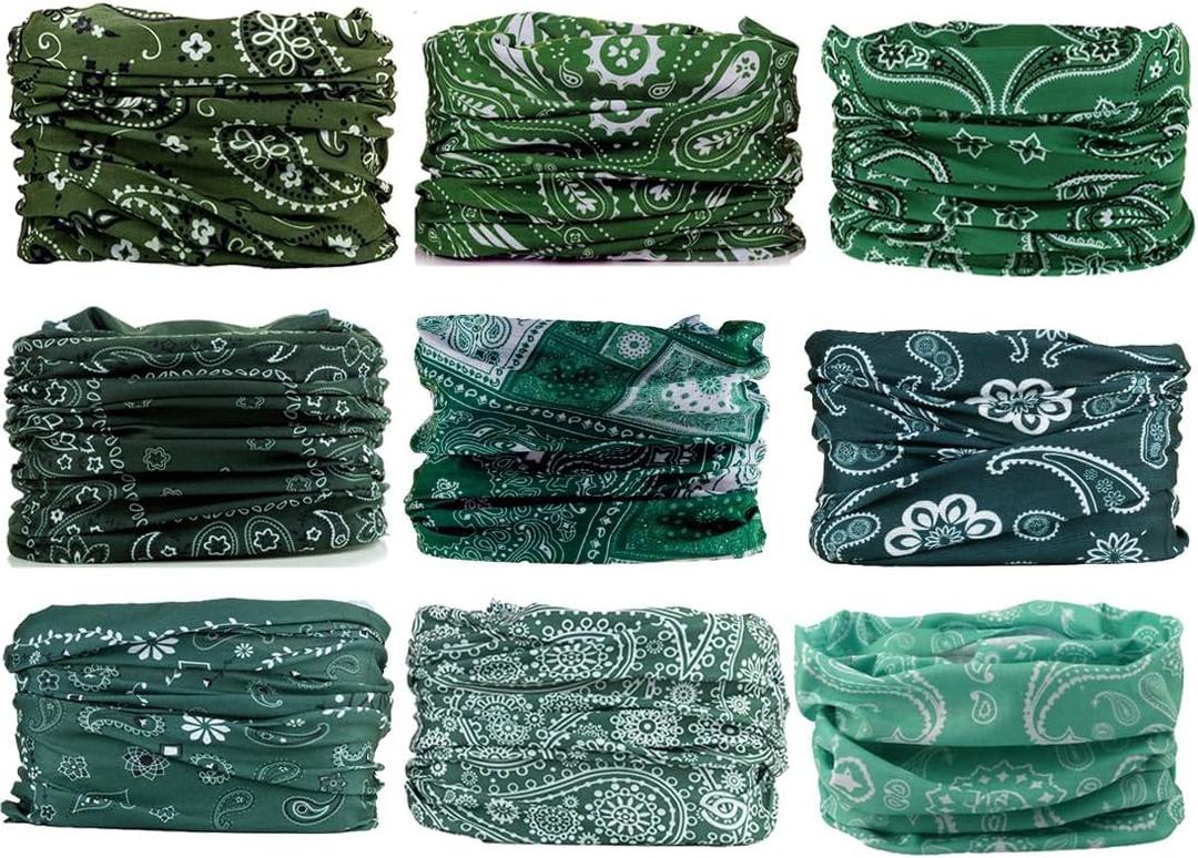 Neck Gaiter Mask Face Scarf Bandana Tube Cover Headwear Balaclava Headband Headwrap for Men and Women (9-green)