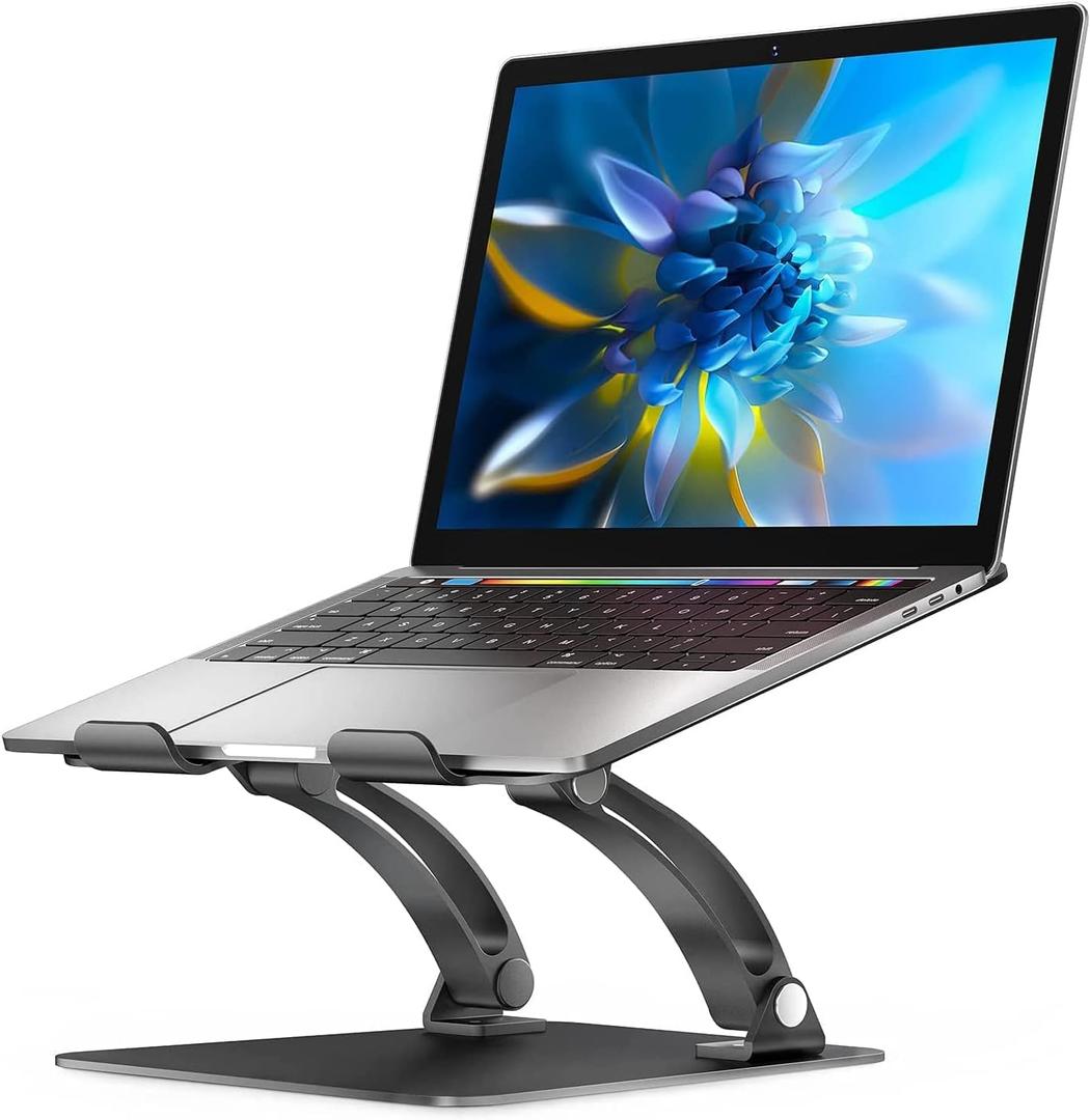 Nulaxy Fully Adjustable Laptop Stand for Desk, Dual Foldable Aluminum Computer Riser with Heat-Vent, Ergonomic Notebook Holder Portable Office Accessories Compatible with All 10-17" Laptops, Black
