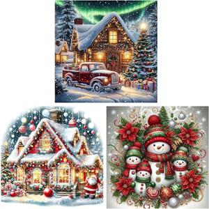Aestalrcus 3 Pack Christmas Diamond Art Kits for Adults, Snowman House Diamond Painting Kits for Adults, 5D Gem Art and Crafts for Gift Home Wall Decor 14x14 Inch