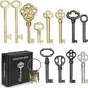 Skeleton Key, 12-Key Universal Hollow Barrel Skeleton Keys Kit for Antique Dresser, Chinese Cabinet, Antique Furniture and Old Style Cabinets or Doors, Select Antique Furniture Limited Compatibility (1.5-3.1inchs, Gold/Black)
