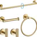TURS Brushed Gold 5 Piece Bathroom Hardware Set, SUS304 Stainless Steel 24 Inch Bath Towel Bar Set, Round Bathroom Accessories Kit Wall Mounted (Brusehd Dark Gold)