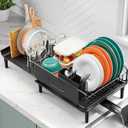 Large Extendable Dish Drying Rack, 16.93" to 26.57" Expandable Dish Rack for Kithen Counter, with Multifunctional Drainboard, Fits Any Sink, Heavy-Duty Steel Plate Drainer for Countertop Organization