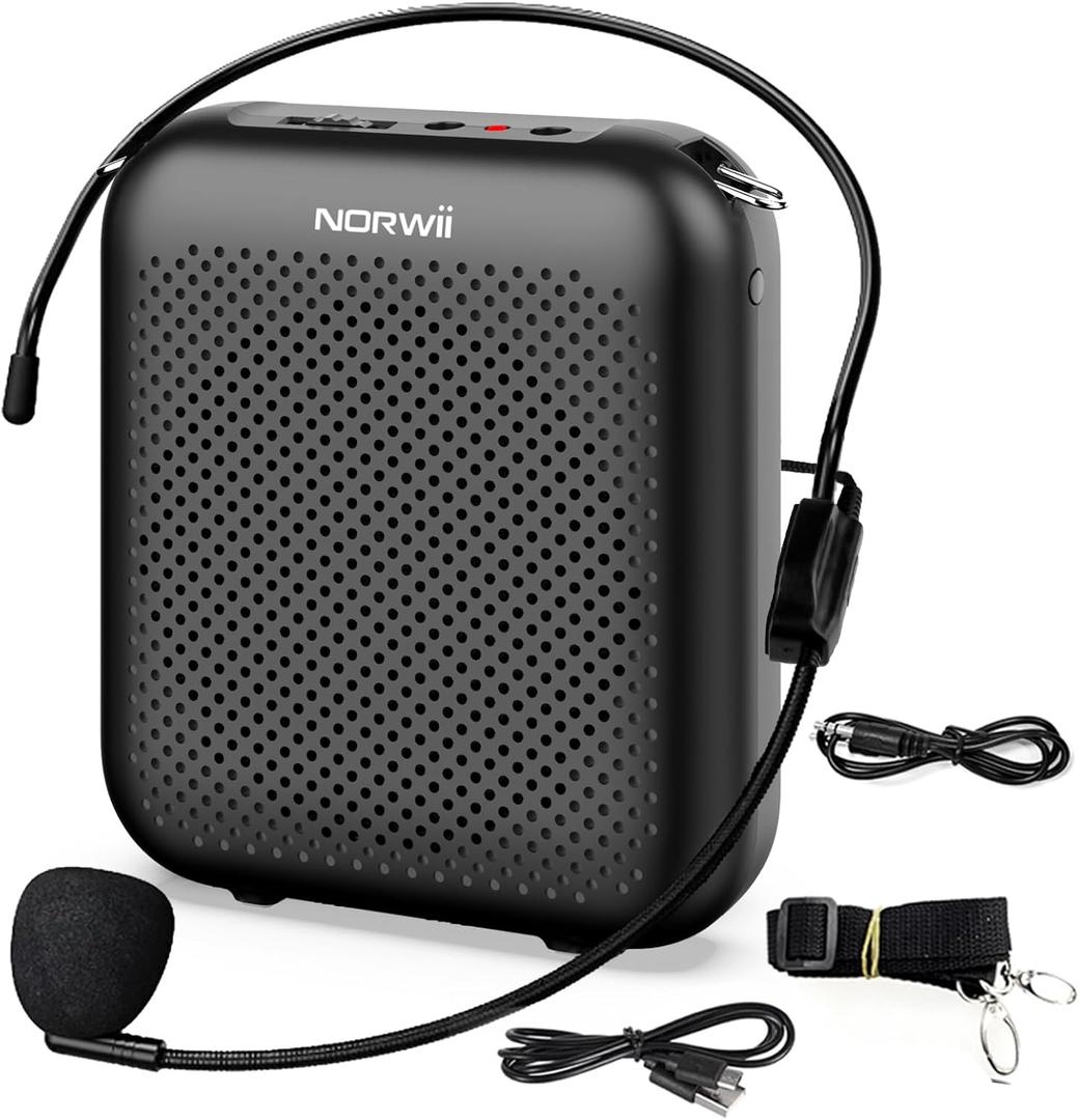 NORWII Voice Amplifier Wired Mini Portable Rechargeable with Personal Wired Microphone for Teachers, Classroom, Presentation, Tour Guides, Meeting, Coaches. Black