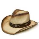 Western Straw Cowboy and Cowgirl Hats with Decorative Bands - Unisex Wide Brim Raffia Style Sun Hat, Size: One Size-Medium