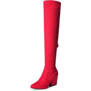 DREAM PAIRS Women's Pointed Toe Thigh High Over the Knee Boots Tall Chunky Blocked Heel Fall Long Fashion Sexy Boots (Red), Size 9.5 