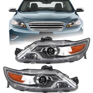 Duolctarms W/o Bulb Halogen Type Chrome Pair Projector Headlights Headlamps Assembly Compatible for 2010 2011 2012 Ford Taurus BG1Z13008B BG1Z13008A