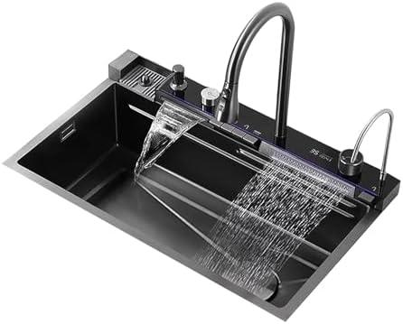 ZMNXAS Kitchen Sink-Single Bowl Deep Kitchen Sink,Stainless Steel Kitchen Sink,Black,with Cutting Board,RV,Workstation Sink,Bar,Garage,Laundry Room,Ledge and Accessories (Size : 80 * 50)
