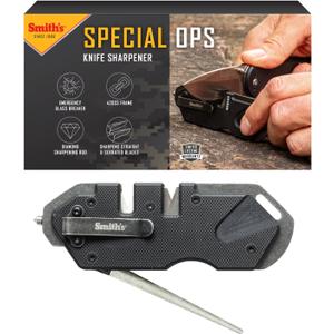 Smith’s 50979 Pocket Pal Tactical Knife Sharpener - Black - 2 Stage Sharpener & Diamond Sharpening Rod - Pocket Clip - Outdoor Hunting Knife & Hook Sharpener - Compact & Lightweight