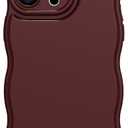 Anuck for iPhone 15 Pro Case Wave, Curly Frame Design for Women Girls, Cute Wavy Solid Color Aesthetic Phone Case Soft Flexible TPU Shockproof Full-Body Protective Cover 6.1" - Wine Red