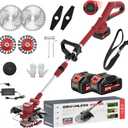Weed Wacker - Electric Weed Cordless Eater, Foldable and Lightweight Grass Trimmer/Brush Cutter. (with 2 x 4.0Ah Batteries and Fast Charger Included)Red