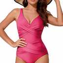 KAPERF One Piece Swimsuit for Women, Fashion Swimwear Swim Suits, Women's Beachwear Bathing Suit Bikini Set for Woman Girls Rose Red (L)