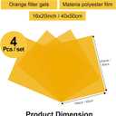 Meking 16 x 20 in Lighting Gels 1/2 CTO Photo Lights Gel Orange Filters | Transparent Color Correction Light Sheets for Photography Red Head Strobe Flashlight 4Pack