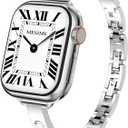 Mesime Slim Band Compatible with Apple Watch Bands 49mm 46mm 45mm 44mm 42mm 41mm 40mm 38mm for Women, Luxury Metal Bracelet Strap for iWatch Ultra 3/2/1 Series 11/10/9/8/7/6/5/4/SE/3/2/1 (Silver)