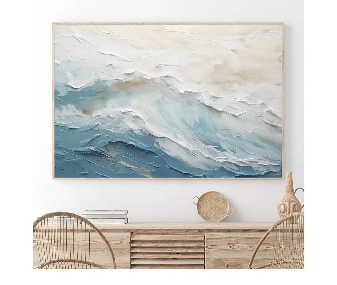 Neutral Ocean Wall Art Abstract Seascape Painting Trendy Beach Prints Ocean Landscape Pictures Wall Decor Blue and White Coastal Prints Abstract Wave Poster for Livingroom Bedroom 16x24in Unframed