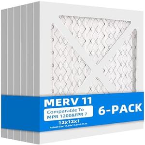 Chenzhit (6 Pack) 12x12x1 Furnace Air Filters, MPR 1200 & FPR 7, MERV 11 Pleated Air Filter (Actual Size: 11.69" x 11.69" x 0.75")