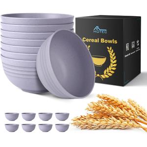 HOTEC BPA Free Unbreakable Wheat Straw Cereal Bowls - Microwave & Dishwasher Safe Soup and Salad Bowls, Set of 8, 26oz, Purple