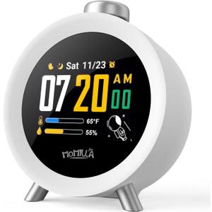 MOMILLA Alarm Clock for Heavy Sleepers, Colorful Screen Temperature, Loud 7-Day Programmable 4 Alarms, Small Clocks Bedrooms for Kids Adults Boys Girls, Easy to Set, Digital White Noise, Hourly Chime