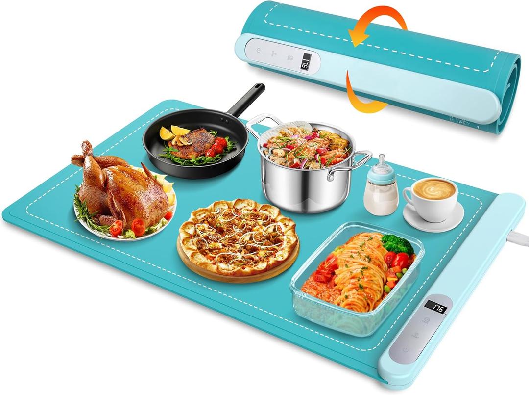 Food Warming Mat, Upgraded Graphene Fast Full Surface Heating Electric Warming Tray with 6 Level Adjustable Temperature & 6 Hours Timer, Rollable Food Warmer for Parties Buffet Everyday Use