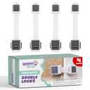 Child Safety Locks (4-Pack) - Baby Proof Cabinets, Drawers, Toilets & Appliances- Adjustable Strap Length, Double Lock Option - Easy Latch for Adults to Open