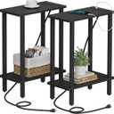 TUTOTAK Small End Table with Charging Station, Narrow Side Table with USB Ports and Outlets, Set of 2, Skinny Sofa Table, Slim Nightstand, Living Room, Bed Room, Black TB01BK0602 (2-Tier7.9"D x 15.8"W x 22.5"H)
