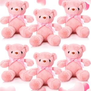 Aoriher 6 Pcs Bear Stuffed Animal Bulk Baby Shower Bear Plush Toys Soft Cute Sleeping and Playing Decorations for Kids Graduation Gift Baby Shower Birthday Party Favor(Pink)