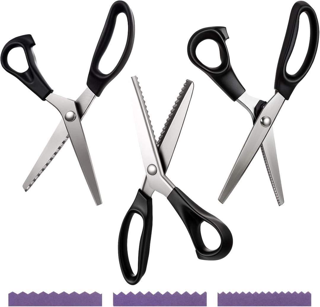 3 Sizes Pinking Shears Set  3 mm, 5 mm, 7 mm Zigzag Scissors, Handheld Serrated Edge Scissors for Fabric, Leather, Craft Paper Cutting, Dressmaking & Scrap booking Supplies (Black and White)