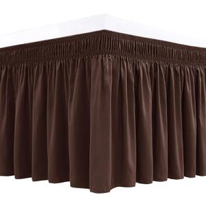 Biscaynebay Wrap Around Bed Skirts for Queen Beds 15" Drop, Brown Adjustable Elastic Dust Ruffles Easy Fit Wrinkle & Fade Resistant Silky Luxurious Fabric Machine Washable