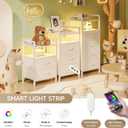 Lazzanto Night Stand Bedside Table Bedroom - White Nightstand with Charging Station & LED Light Strip, Morden Bed Side End Table with Storage Shelf & 2 Fabric Drawers, U-S-B Ports & AC Outlets
