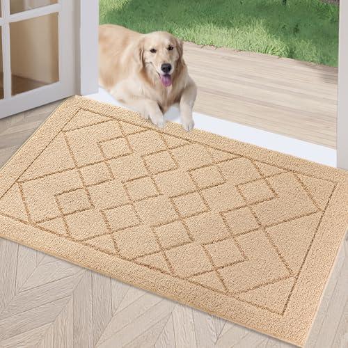 REFETONE Indoor Doormat, Front Back Door Mat 32"x48" Rubber Backing Non Slip Mats, Absorbent Washable Entrance Doormat for Entryway, Resist Dirt Low-Profile Inside Floor Mat for Muddy Shoes, Golden