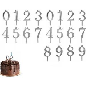 Reusable Number Birthday Candle Holder Set, Digital Birthday Cake Candle Holders Set, Silver Cake Topper Decorations, Adjustable Candles Stand, Party Cakes Accessories(2sets)