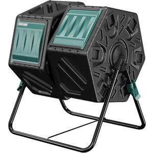 EAST OAK Dual Chamber Outdoor Compost Tumbler, 2  18.5 Gallon Compost Bin, Rotating Composter with Aeration and Locking System for Garden, Kitchen, Yard (37 Gal)