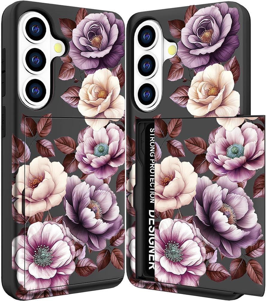 Compatible with Samsung Galaxy S26 Case Wallet Cute for Women with Design,Rugged Credit Card Holder Slot Protective Phone Skin Cases - Pink Delicate Pastel Floral