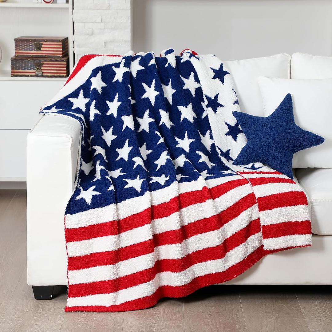 Patriotic Throw Blanket and Pillow Set Include 50 x 60 Star Stripe Fuzzy Throw Blanket and Star Pillow for Sofa Couch Bedroom Holiday Decor 250th Anniversary