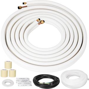 25 Ft Mini Split Line Set Air Conditioning Copper Tubing Pipe Extension 1/4" & 3/8" PE Thickened for AC and Heating 9000BTU (White)