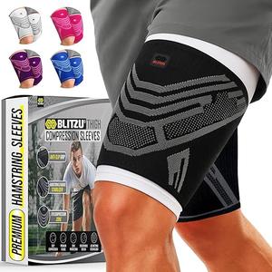 BLITZU Hamstring Compression Sleeve 1 Pair, Upper Leg Sleeves, Thigh, Quad & Groin Support for Men and Women, Anti-Slip Thigh Brace & Wrap for Running, Workout, Sports Recovery Black M