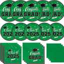 Graduation Party Plates and Napkins Gatherfun 2025 Graduation Party Supplies Green Disposable Paper Plates Luncheon Napkins Cocktail Napkins for Congrats Grad Party Decorations, Serve 50