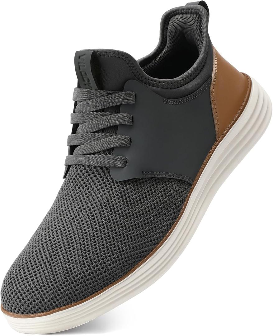 VILOCY Mens Slip On Casual Dress Shoes Hands Free Fashion Sneakers Mesh Tennis Walking Work Shoes Comfortable Breathable Lightweight Non Slip (13 Wide, Grey)