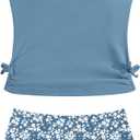 Girls Tankini Swimsuits Two Piece Bathing Suit Drawstring Swimwear Set for Girls 13-14 Years (Blue)